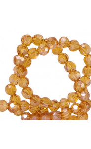 Faceted glass beads 4mm round Topaz yellow-pearl shine coating